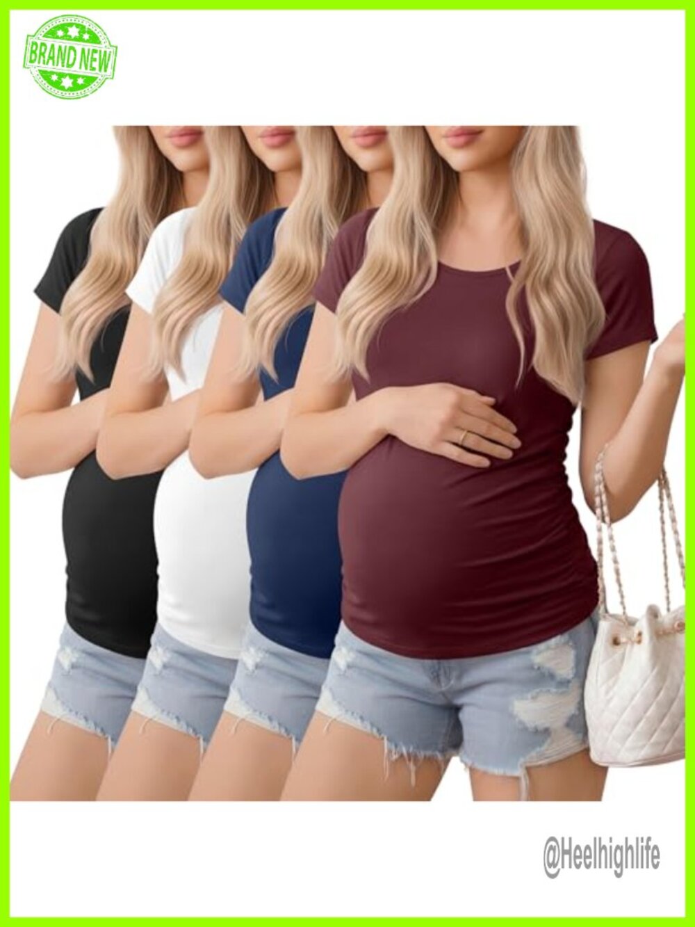 Maternity Shirts 4 Pack Scoop Neck Short Sleeve Side Ruched Pregnancy Tops